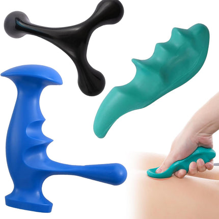 Manual Trigger Point Massage Tool and Thumb Saver for Full Body Deep Tissue Massage, Set Include 1 Green Thumb Protector Tool 1 Palm Urchin Massage Tool Hand Held 4-Legged Massage Knobs.
