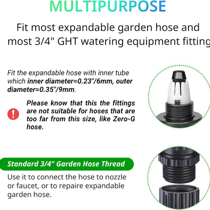 Expandable Garden Hose Repair Kit, Male and Female Hose End Repair Connector/Fittings, Plastic Flex Hose Repair Kit, 4 Pack.
