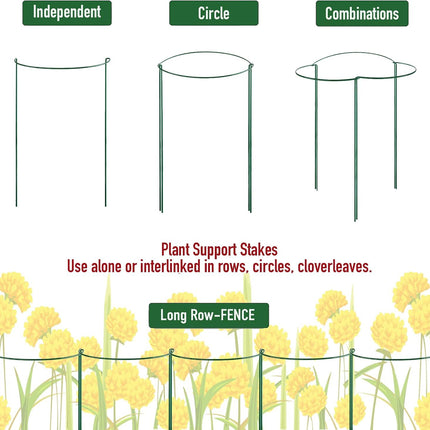 6 Pack Plant Support Stakes, Half-Round Plant Support, Green Plant Support Ring, Rust-Proof, Durable for Indoor and Outdoor Plants, Such as Peonies, and Hydrangeas.