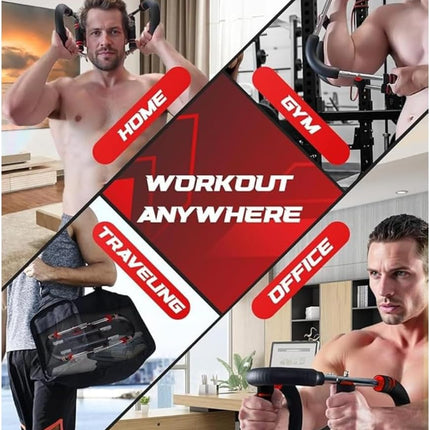 Twister arm, Forearm, Chest, Wrestling Strength Trainer, at Home Fitness Gym, for Men and Women. Portable Upper Body Workout Equipment. 60-90 Lbs Strength ( Black Padding with Blue Stripes).