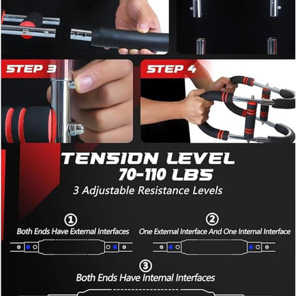 Twister arm, Forearm, Chest, Wrestling Strength Trainer, at Home Fitness Gym, for Men and Women. Portable Upper Body Workout Equipment. 60-90 Lbs Strength ( Black Padding with Blue Stripes).