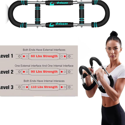 Twister arm, Forearm, Chest, Wrestling Strength Trainer, at Home Fitness Gym, for Men and Women. Portable Upper Body Workout Equipment. 60-90 Lbs Strength ( Black Padding with Blue Stripes).
