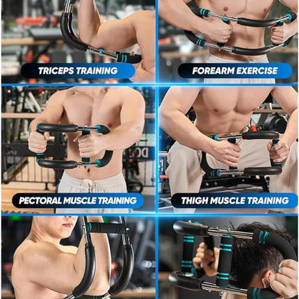 Twister arm, Forearm, Chest, Wrestling Strength Trainer, at Home Fitness Gym, for Men and Women. Portable Upper Body Workout Equipment. 60-90 Lbs Strength ( Black Padding with Blue Stripes).