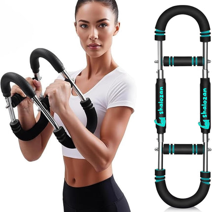 Twister arm, Forearm, Chest, Wrestling Strength Trainer, at Home Fitness Gym, for Men and Women. Portable Upper Body Workout Equipment. 60-90 Lbs Strength ( Black Padding with Blue Stripes).