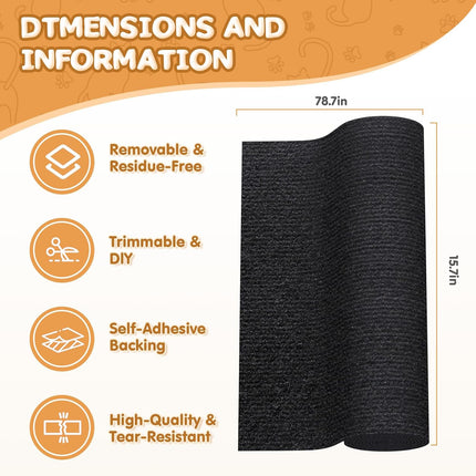 78.7"x15.8" Cat Scratching Mat - Trimmable Self Adhesive DIY Climbing Cat Scratcher Pad Replacement for Cat Tree Shelves and Post Cat Scratch Furniture (Light Grey).