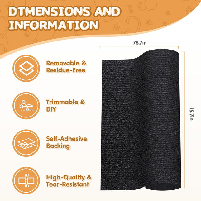 78.7"x15.8" Cat Scratching Mat - Trimmable Self Adhesive DIY Climbing Cat Scratcher Pad Replacement for Cat Tree Shelves and Post Cat Scratch Furniture (Light Grey).