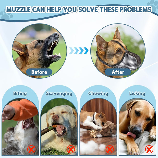 Muzzle for Small Dogs with Adjustable Straps, Breathable Mesh Small Dog Muzzle for Biting Chewing Licking Grooming or Eating Everything, Reflective Tape Design, Lightweight and Portable (XS).