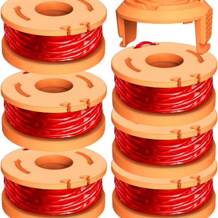 7Pack WA0010 WA0004 Replacement String Trimmer Spool Compatible with Worx WG154 WG162 WG163 WG170 WG151 WG180 Autofeed Weed Eater,Spool Line 10ft 0.065'' and WA6531 Cover Cap (6Spool + 1Cap).