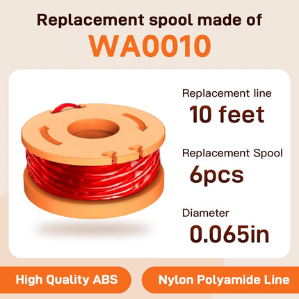 7Pack WA0010 WA0004 Replacement String Trimmer Spool Compatible with Worx WG154 WG162 WG163 WG170 WG151 WG180 Autofeed Weed Eater,Spool Line 10ft 0.065'' and WA6531 Cover Cap (6Spool + 1Cap).