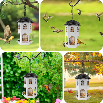 Metal Bird Feeder for Outdoor Hanging, Wild Bird Feeders with Circular Perch, Squirrel Proof Bird Feeder,Easy to Clean & Refill, Large Seed Capacity Birds Feeder.
