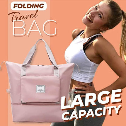 Foldable Travel Duffel Bag for Women, Large Capacity Folding Sports Gym Bag, Lightweight Waterproof Bag Holdall Tote Carry on Hand Luggage Overnight Weekender Bag Hospital Bag for Men Women (Pink).