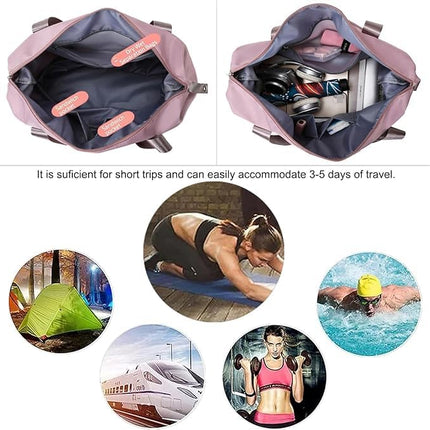 Foldable Travel Duffel Bag for Women, Large Capacity Folding Sports Gym Bag, Lightweight Waterproof Bag Holdall Tote Carry on Hand Luggage Overnight Weekender Bag Hospital Bag for Men Women (Pink).