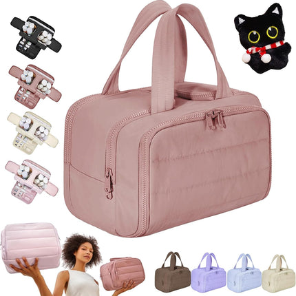 Elouva Toiletry Bag, Elouva Large Capacity Wide-Open Travel Cosmetic Bag, 0.6lb Lightweight Toiletry Bag for Women, Waterproof & Wide Opening Toiletry Organizer for Traveling, Toiletries (Rose).