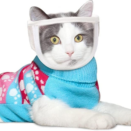 Cat Face Guard - Transparent Cat Grooming Muzzle with A Blowhole - Cotton Pet Mouth Cover Protective Cover Adjustable for Nail Trimming Bathing Grooming Cat Muzzle for Grooming (S).