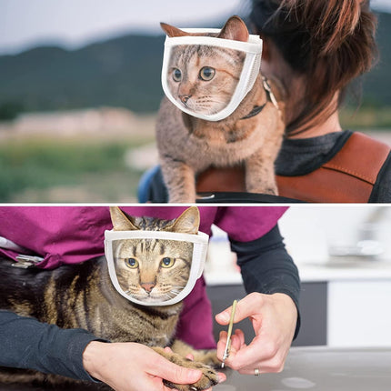 Cat Face Guard - Transparent Cat Grooming Muzzle with A Blowhole - Cotton Pet Mouth Cover Protective Cover Adjustable for Nail Trimming Bathing Grooming Cat Muzzle for Grooming (S).