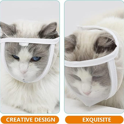 Cat Face Guard - Transparent Cat Grooming Muzzle with A Blowhole - Cotton Pet Mouth Cover Protective Cover Adjustable for Nail Trimming Bathing Grooming Cat Muzzle for Grooming (S).