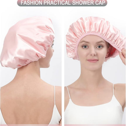 Terry Lined Shower Cap,Triple Layer Large Cap for Women,Shower Cap Reusable Waterproof,Long Thick Hair(Pink).