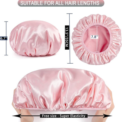 Terry Lined Shower Cap,Triple Layer Large Cap for Women,Shower Cap Reusable Waterproof,Long Thick Hair(Pink).