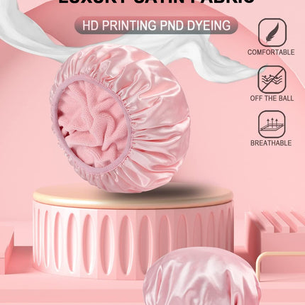 Terry Lined Shower Cap,Triple Layer Large Cap for Women,Shower Cap Reusable Waterproof,Long Thick Hair(Pink).