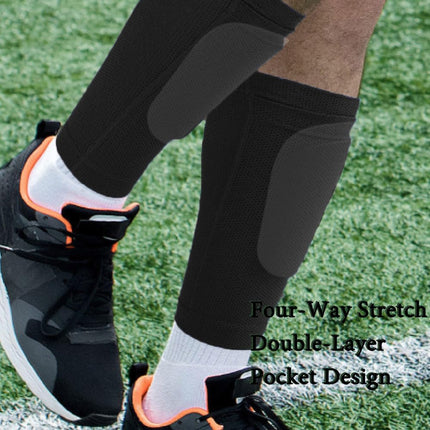 Shin Pads Sock, 2 Pairs Soccer Shin Guard Sock, Breathable Soccer Shin Guard Socks with Pockets, Shin Pads Holder.