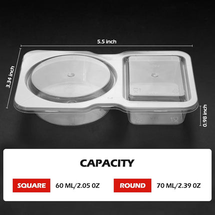 20 Set Reusable Snack Containers, 2-Compartment Dipping Containers with Lid for Refrigeration, Portion Control, Outdoor Takeaway Sauce Dip Case.