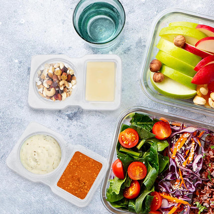 20 Set Reusable Snack Containers, 2-Compartment Dipping Containers with Lid for Refrigeration, Portion Control, Outdoor Takeaway Sauce Dip Case.