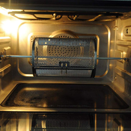 Rotisserie Basket for Oven & Grill - 360-Degree Rotating Stainless Steel with Door Opening Design, Perfect for Smoking Meat, Roasting Nuts, and BBQ Accessories.