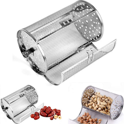 Rotisserie Basket for Oven & Grill - 360-Degree Rotating Stainless Steel with Door Opening Design, Perfect for Smoking Meat, Roasting Nuts, and BBQ Accessories.