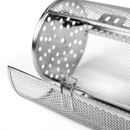 Rotisserie Basket for Oven & Grill - 360-Degree Rotating Stainless Steel with Door Opening Design, Perfect for Smoking Meat, Roasting Nuts, and BBQ Accessories.