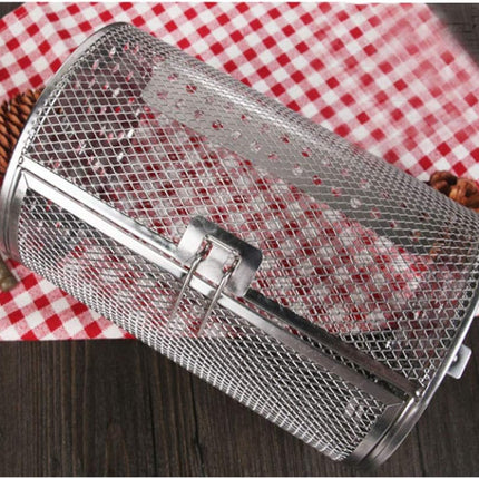 Rotisserie Basket for Oven & Grill - 360-Degree Rotating Stainless Steel with Door Opening Design, Perfect for Smoking Meat, Roasting Nuts, and BBQ Accessories.
