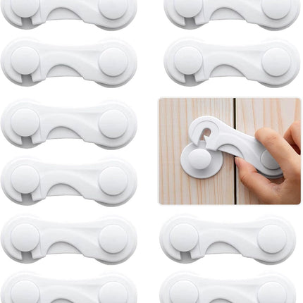 Child Safety Cabinet Locks 10 Pack Cabinet Door Locks with Adhesive for Baby Proof Childproof Safety Locks for Drawer Cupboards Fridge Closet and Pantry.