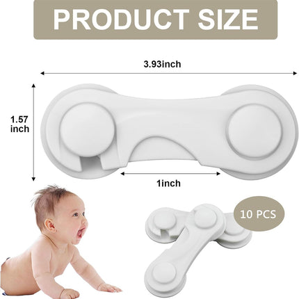 Child Safety Cabinet Locks 10 Pack Cabinet Door Locks with Adhesive for Baby Proof Childproof Safety Locks for Drawer Cupboards Fridge Closet and Pantry.