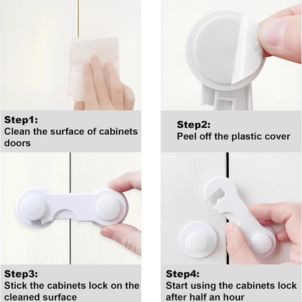 Child Safety Cabinet Locks 10 Pack Cabinet Door Locks with Adhesive for Baby Proof Childproof Safety Locks for Drawer Cupboards Fridge Closet and Pantry.