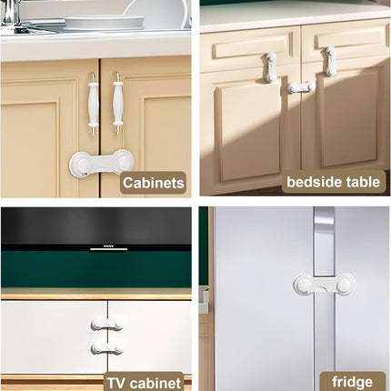 Child Safety Cabinet Locks 10 Pack Cabinet Door Locks with Adhesive for Baby Proof Childproof Safety Locks for Drawer Cupboards Fridge Closet and Pantry.