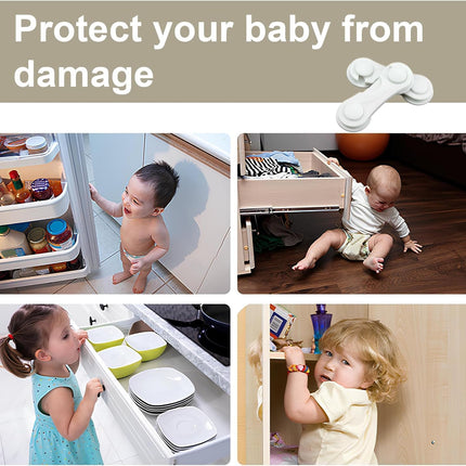 Child Safety Cabinet Locks 10 Pack Cabinet Door Locks with Adhesive for Baby Proof Childproof Safety Locks for Drawer Cupboards Fridge Closet and Pantry.