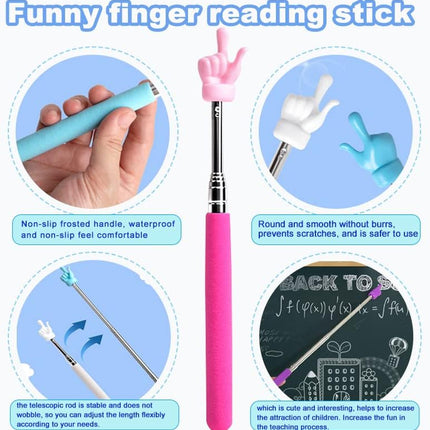 4 Pcs Telescopic Teachers Pointer, Extendable Whiteboard Finger Pointer Stick, Mini Retractable Classroom Pointer for Elementary School Kindergarten Teacher,Guides, Coach,Extends to 21.65".