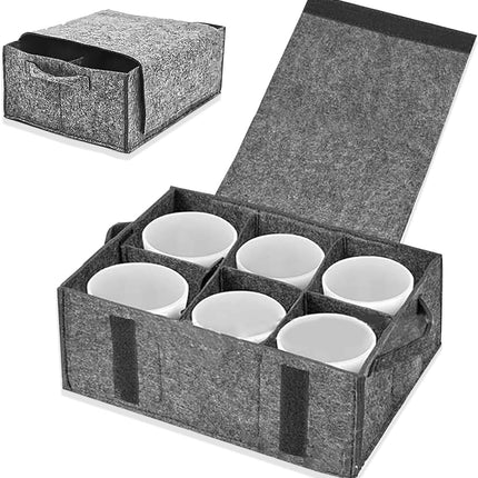 Camping Tableware Storage Felt Bag with Dividers, Motorhome Cupboard Storage Kitchen Accessorie Dinnerware Storage Bag for Motorhome, Caravan, Mobile Home, Camping, Kitchen (B).