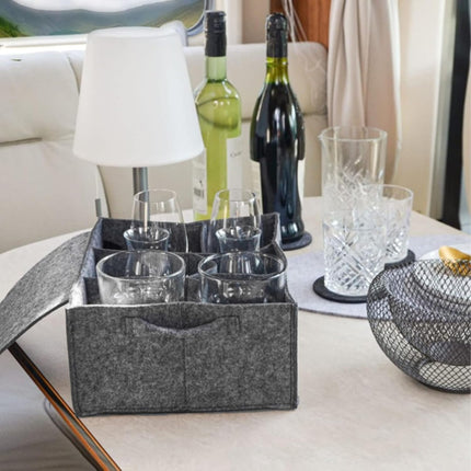 Camping Tableware Storage Felt Bag with Dividers, Motorhome Cupboard Storage Kitchen Accessorie Dinnerware Storage Bag for Motorhome, Caravan, Mobile Home, Camping, Kitchen (B).