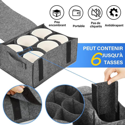 Camping Tableware Storage Felt Bag with Dividers, Motorhome Cupboard Storage Kitchen Accessorie Dinnerware Storage Bag for Motorhome, Caravan, Mobile Home, Camping, Kitchen (B).