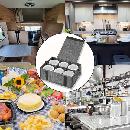 Camping Tableware Storage Felt Bag with Dividers, Motorhome Cupboard Storage Kitchen Accessorie Dinnerware Storage Bag for Motorhome, Caravan, Mobile Home, Camping, Kitchen (B).