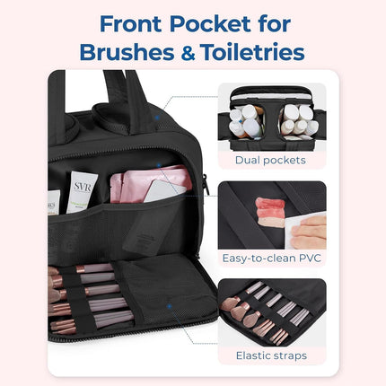 Elouva Toiletry Bag, Elouva Large Capacity Wide-Open Travel Cosmetic Bag, 0.6lb Lightweight Toiletry Bag for Women, Waterproof & Wide Opening Toiletry Organizer for Traveling, Toiletries (Pink).
