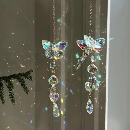 Crystal Butterfly Sun Catcher Window Hanging Decoration Rainbow Maker, Car Mirror Hanging Accessories, Rear View Mirror Hanging Décor.