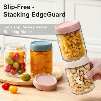 6-pack 16 oz Overnight Oats Containers with Lids, Glass jars Airtight Wide mouth Mason Salad jars, Food Storage for Snacks Yogurt Spice Sugar Multicolor- (6 Pack) -.