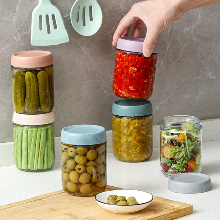 6-pack 16 oz Overnight Oats Containers with Lids, Glass jars Airtight Wide mouth Mason Salad jars, Food Storage for Snacks Yogurt Spice Sugar Multicolor- (6 Pack) -.