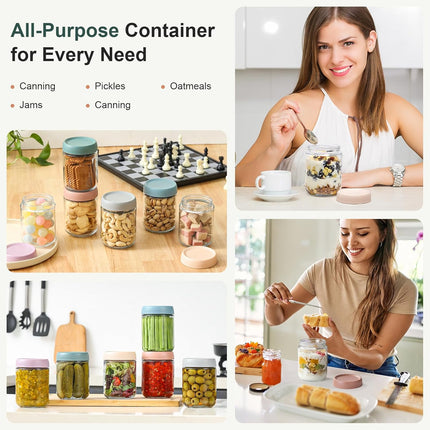 6-pack 16 oz Overnight Oats Containers with Lids, Glass jars Airtight Wide mouth Mason Salad jars, Food Storage for Snacks Yogurt Spice Sugar Multicolor- (6 Pack) -.