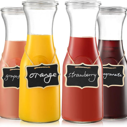 Set of 4 Glass Carafe with Lid, 1 Liter Beverage Serveware Carafe, Clear Pitcher for Mimosa Bar, Brunch, Cold Water, Juice, Milk, Iced Tea, Lemonade -.