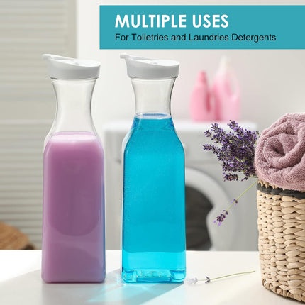 Plastic 50 Oz Water Carafe with Flip Top Lid, Set of 2 Square Base Juice Containers, Clear Pitcher - for Water, Iced Tea, Juice, Beverage, Cold Brew and Mimosa Bar HAND WASH ONLY PACK.