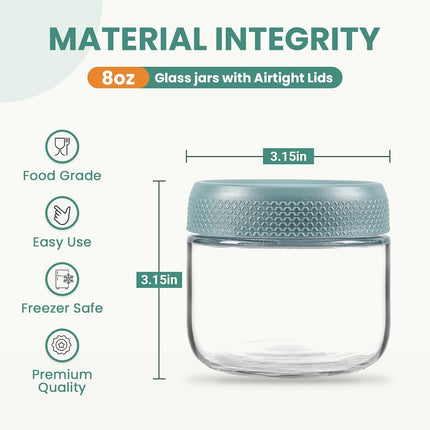 6-pack 8oz Glass jars with Airtight Lids, Overnight Oats Containers Wide mouth Mason Salad jars, Food Storage for Snacks Yogurt Spice Sugar -.