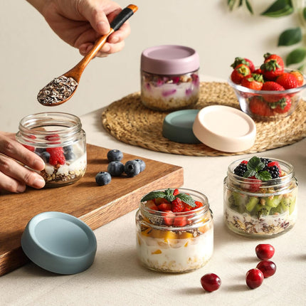 6-pack 8oz Glass jars with Airtight Lids, Overnight Oats Containers Wide mouth Mason Salad jars, Food Storage for Snacks Yogurt Spice Sugar -.