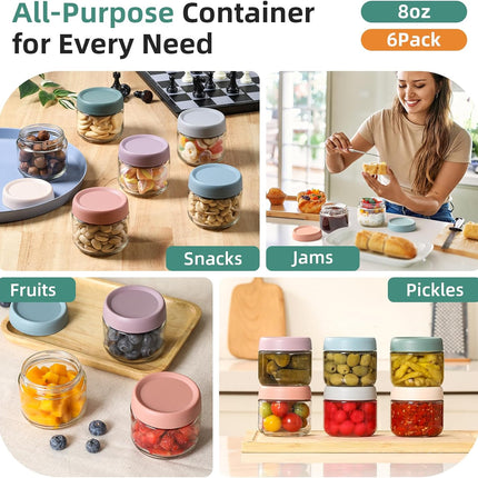 6-pack 8oz Glass jars with Airtight Lids, Overnight Oats Containers Wide mouth Mason Salad jars, Food Storage for Snacks Yogurt Spice Sugar -.